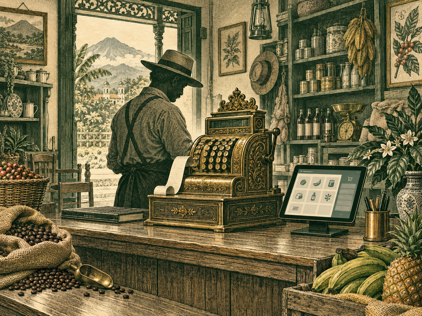 Establecimiento antiguo con caja registradora